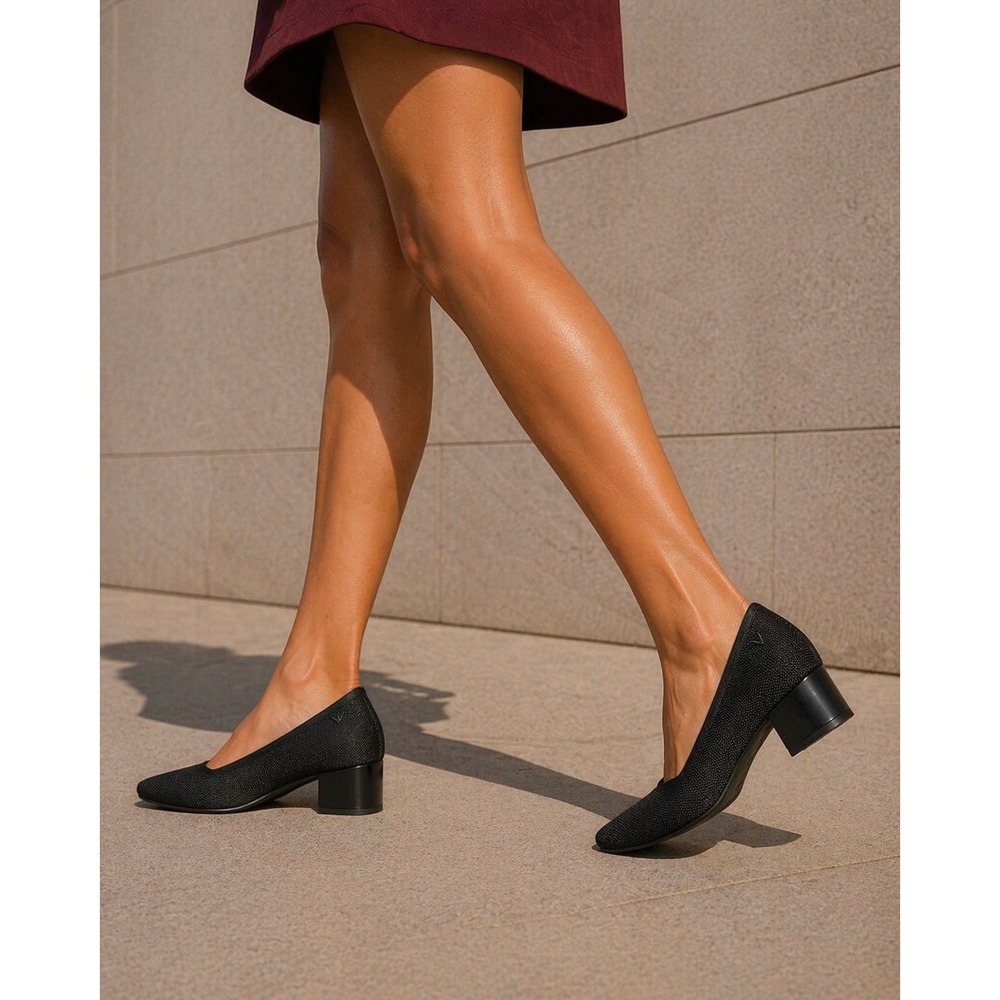 Vivaia Comfortable Black Knit Square Toe Block Heel Pumps Womens EU 39 US‎ 8